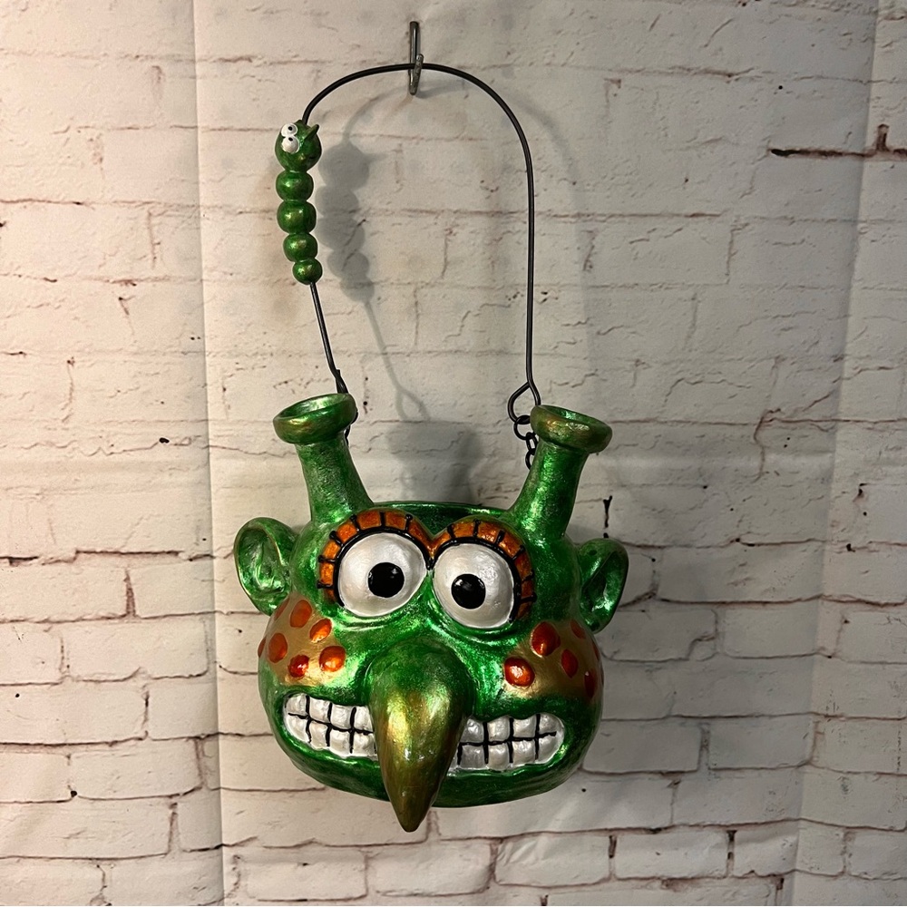 Vintage Monster Alien Bucket Hanging Plant Garden Decor Heavy Oddity Halloween